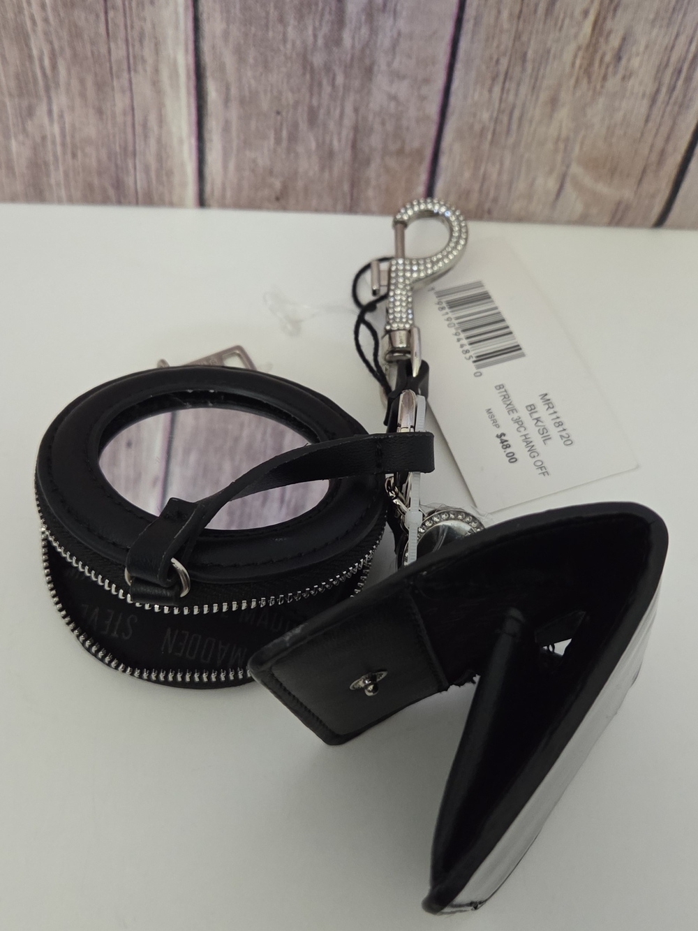 Steve Madden Black Keychain Coin Purses With Compact Mirror 3pc NWT - Picture 9 of 14
